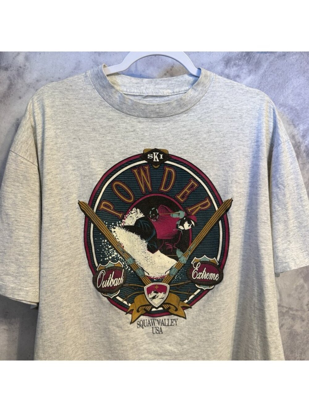 Vintage 90s Sqauw Valley Ski T Shirt Gray Single Stitch Outback Extreme Size L